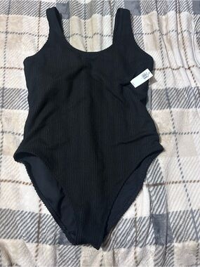 NWT Black Ribbed One-Piece Swimsuit